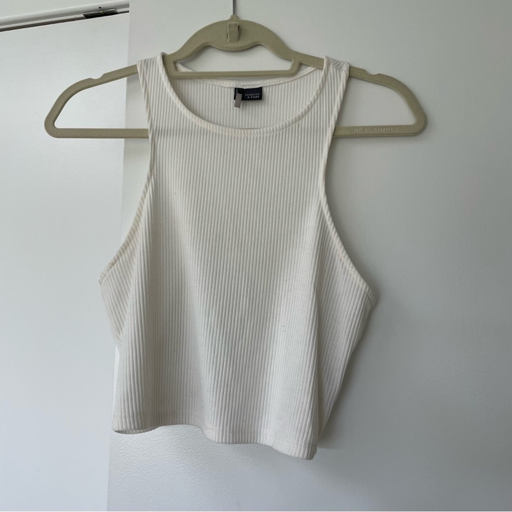 White Crop Ribbed Tank - Medium